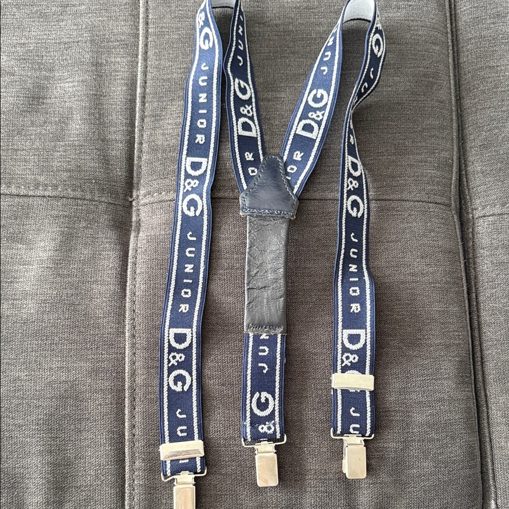 Dolce & Gabbana Navy Suspenders with White Accents